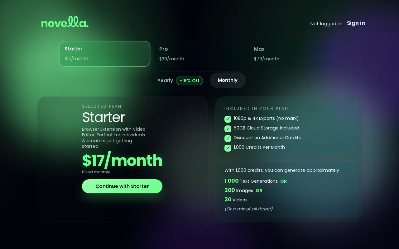 Ella by Novella — pricing page