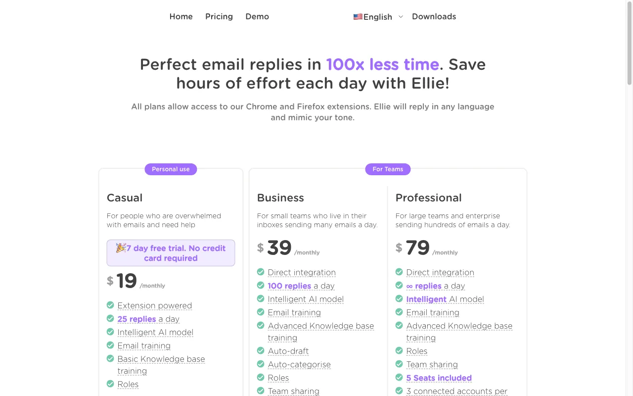 Ellie — pricing page