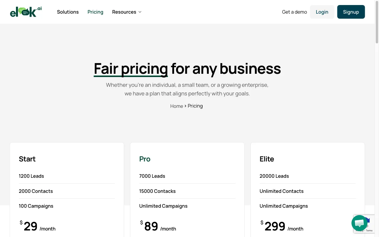 Elook.AI — pricing page