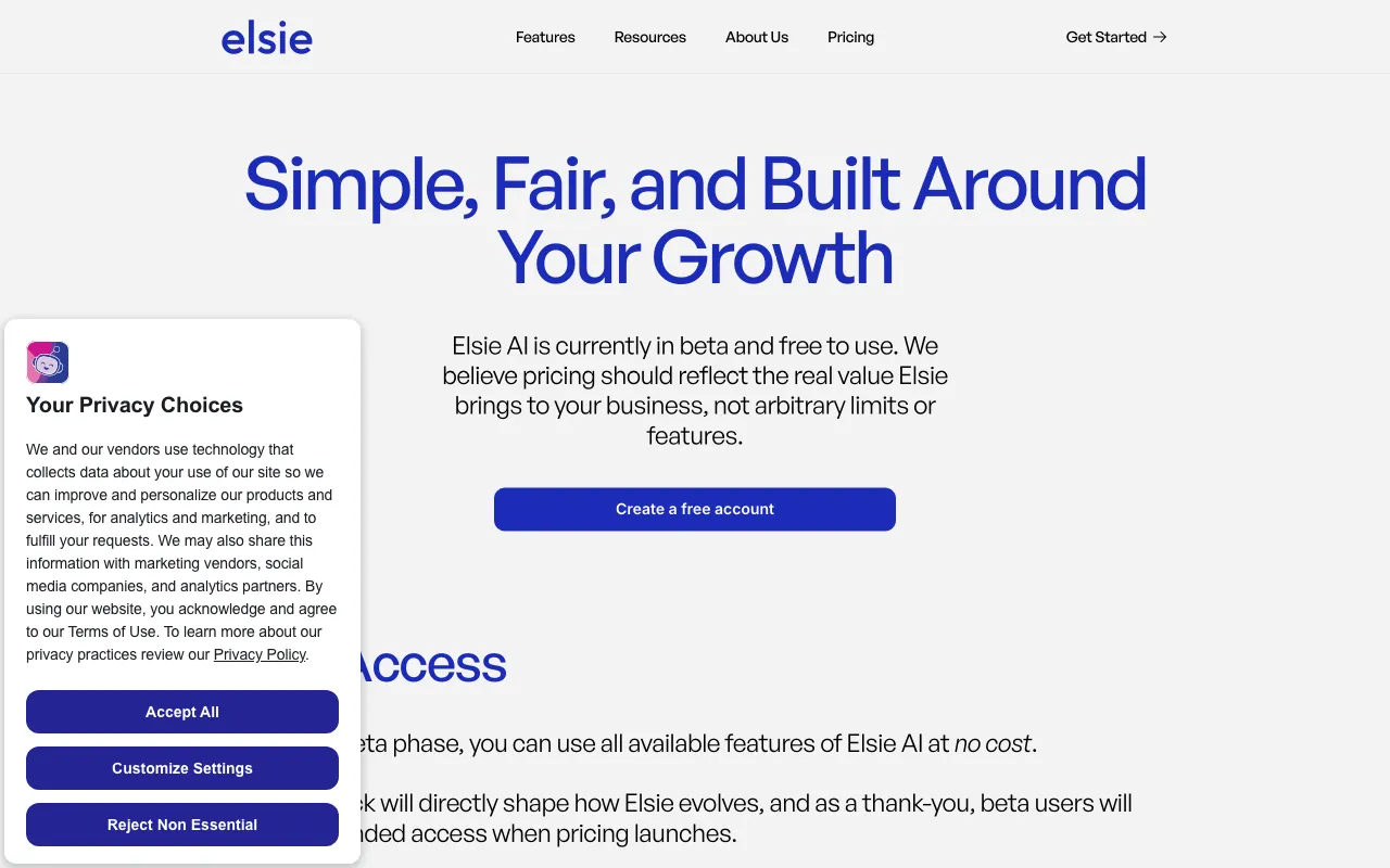 Elsie AI — pricing page