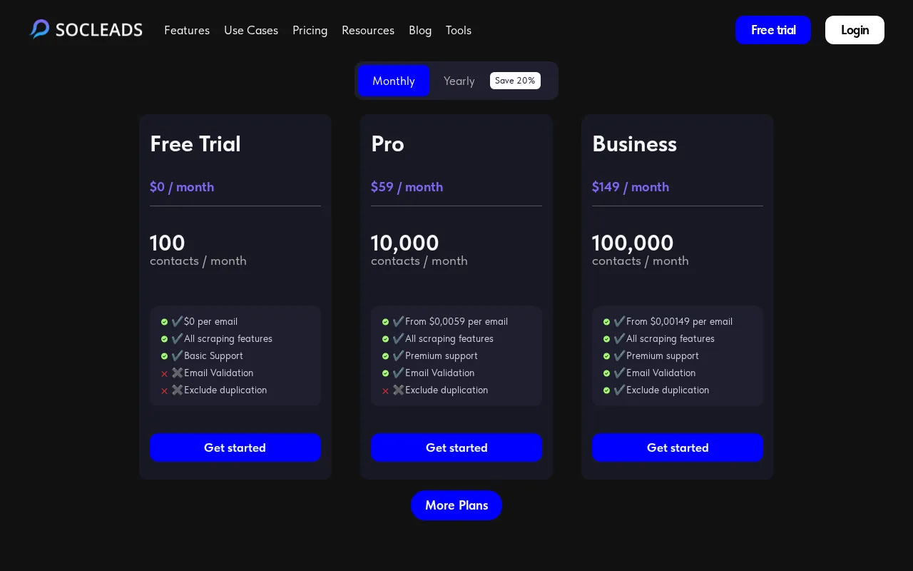 Email Scraper: The Best Online Scraper — pricing page