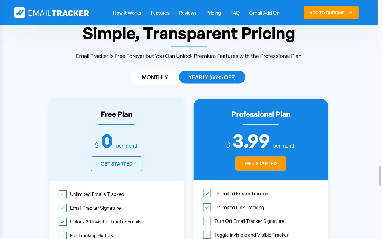 Email Tracker — pricing page