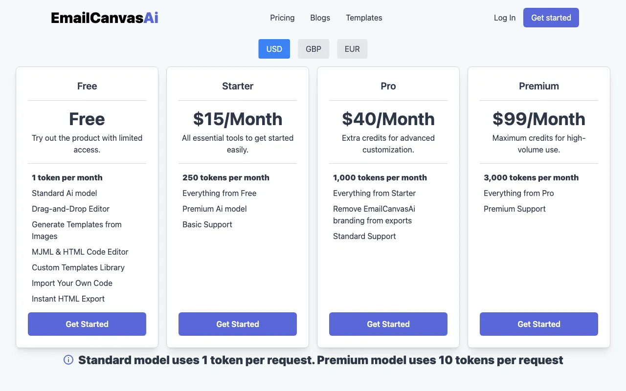 AI Email Templates — pricing page