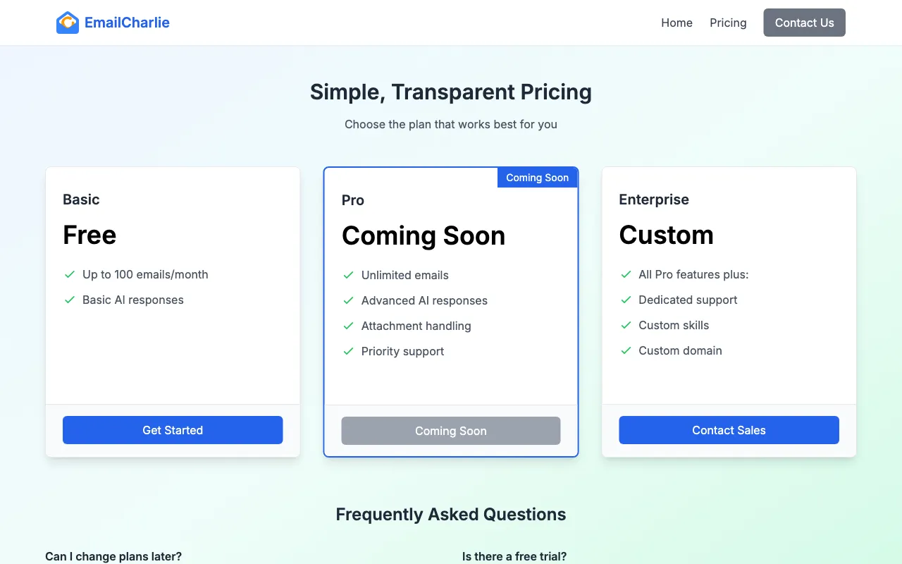 EmailCharlie — pricing page