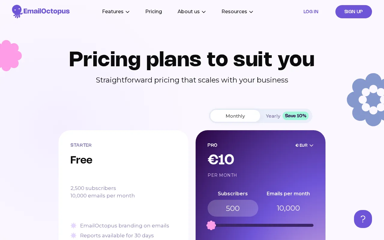 Emailoctopus — pricing page