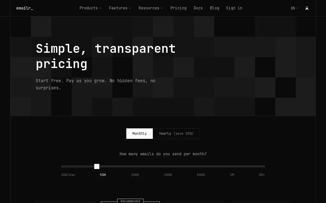 Emailr — pricing page