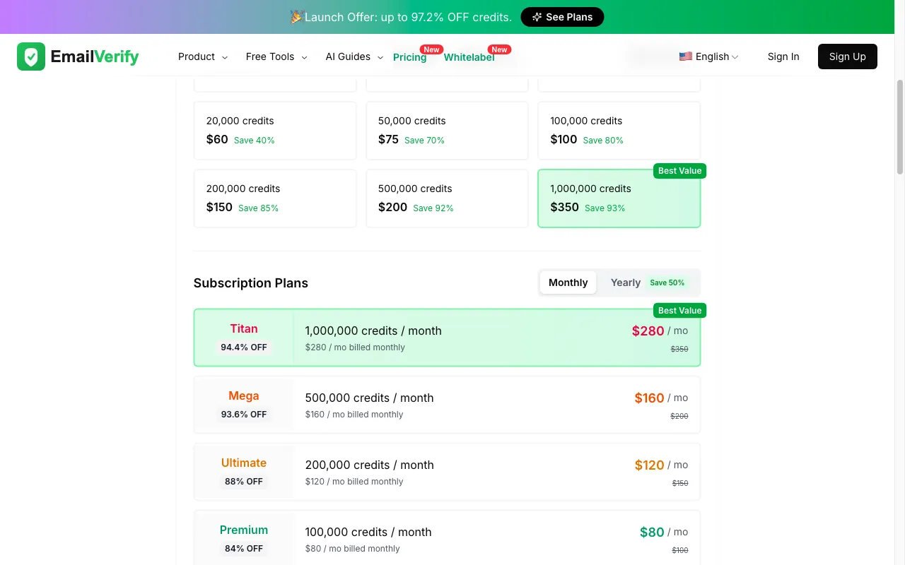 EmailVerify AI — pricing page