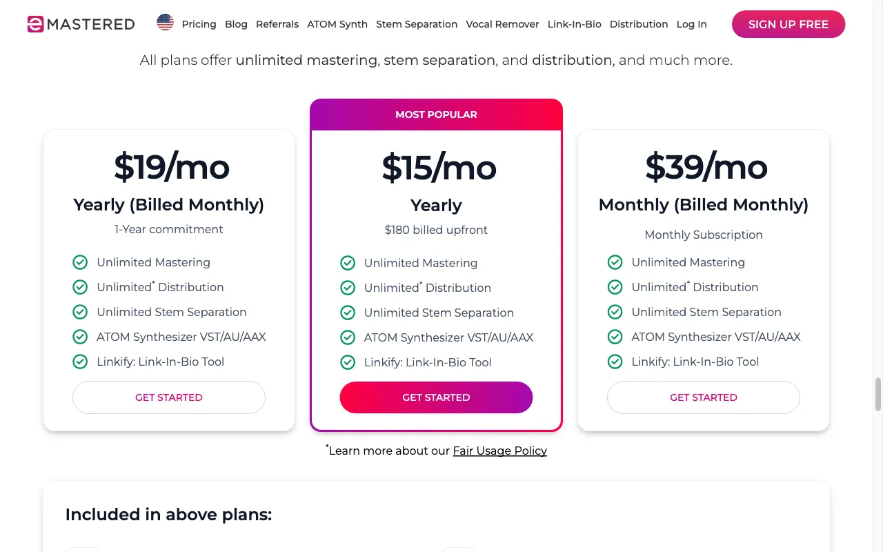 eMastered — pricing page