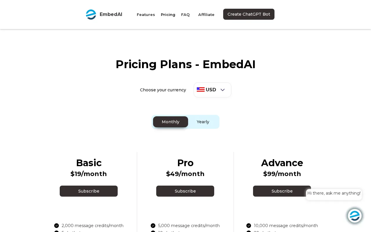 EmbedAI — pricing page
