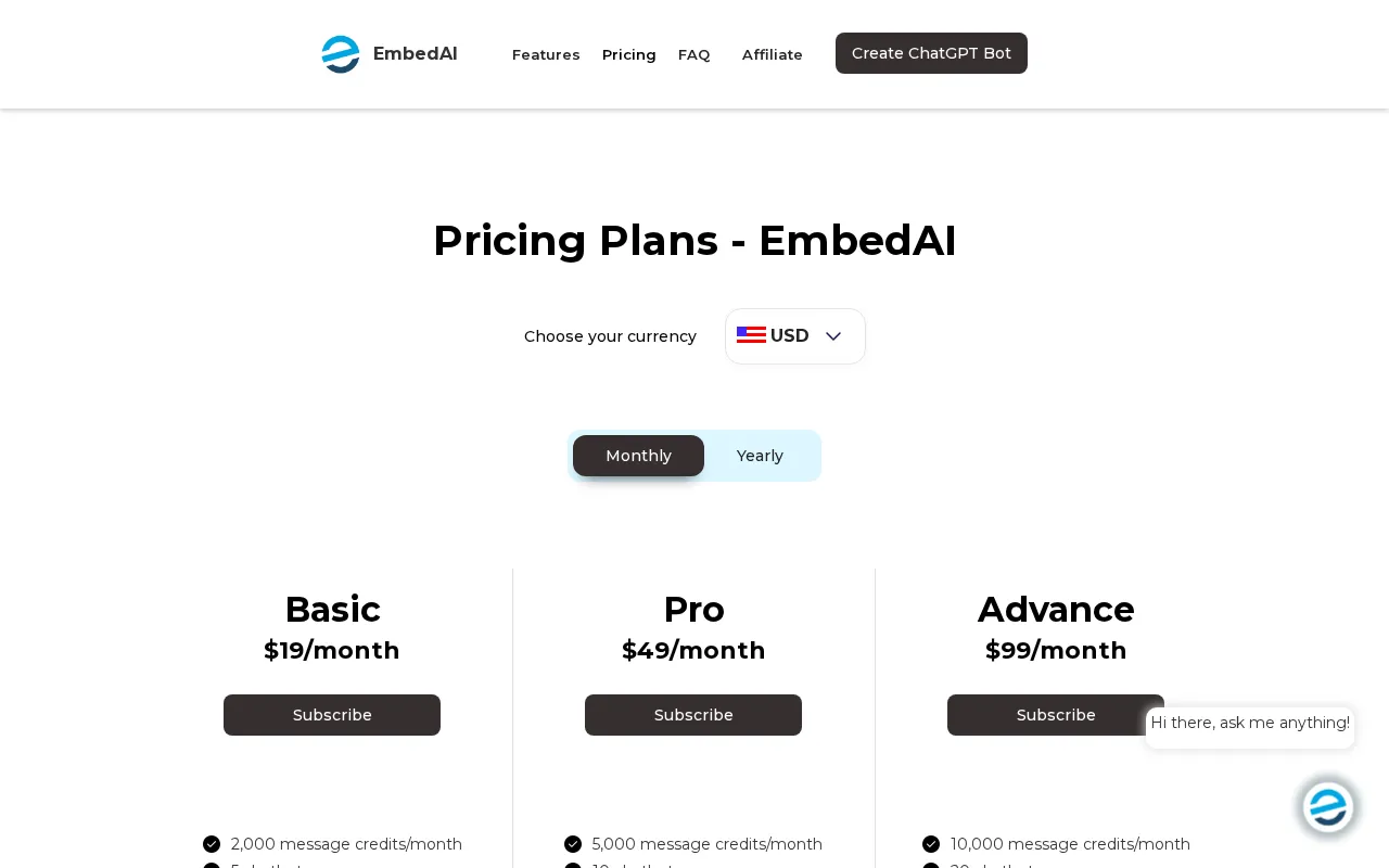 EmbedAI — pricing page