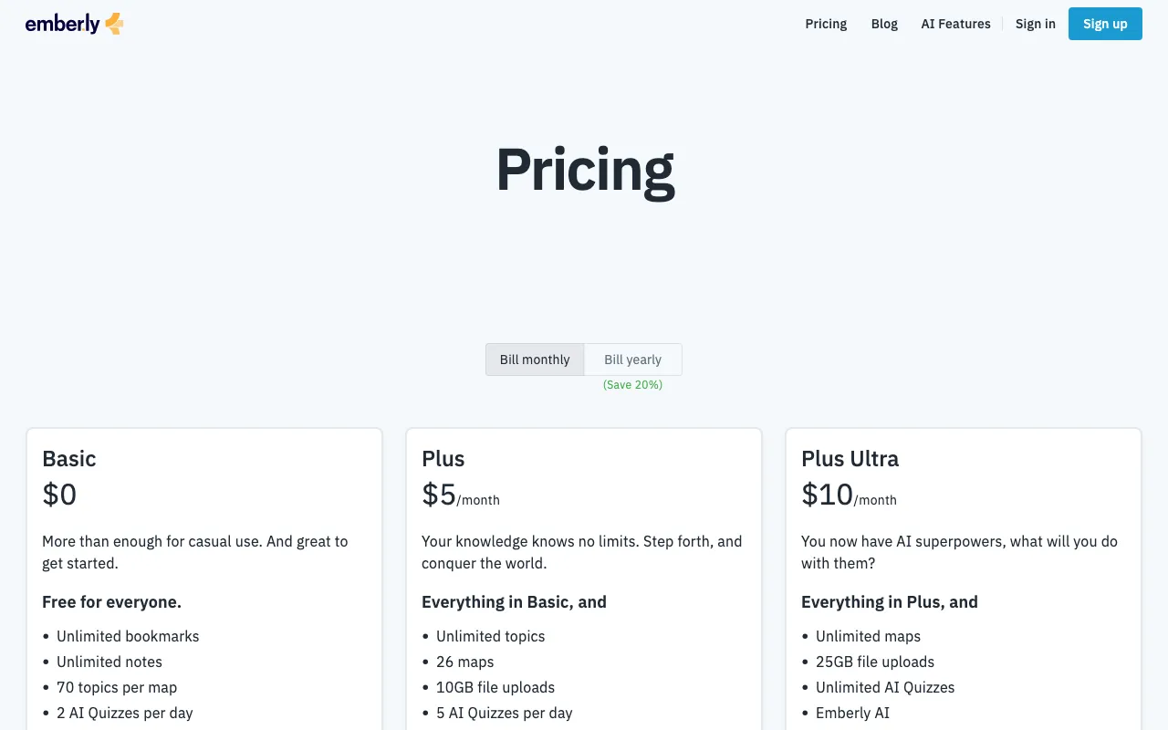 Emberly — pricing page