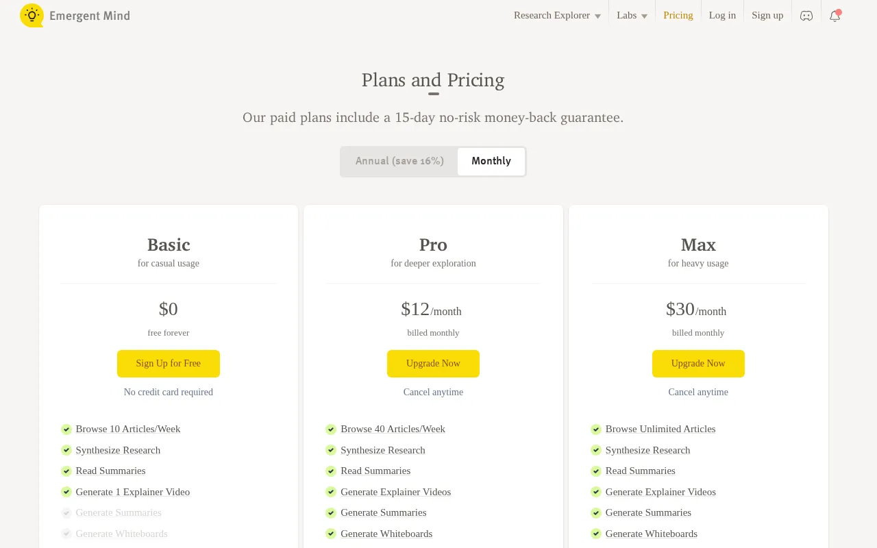 Emergent Mind — pricing page