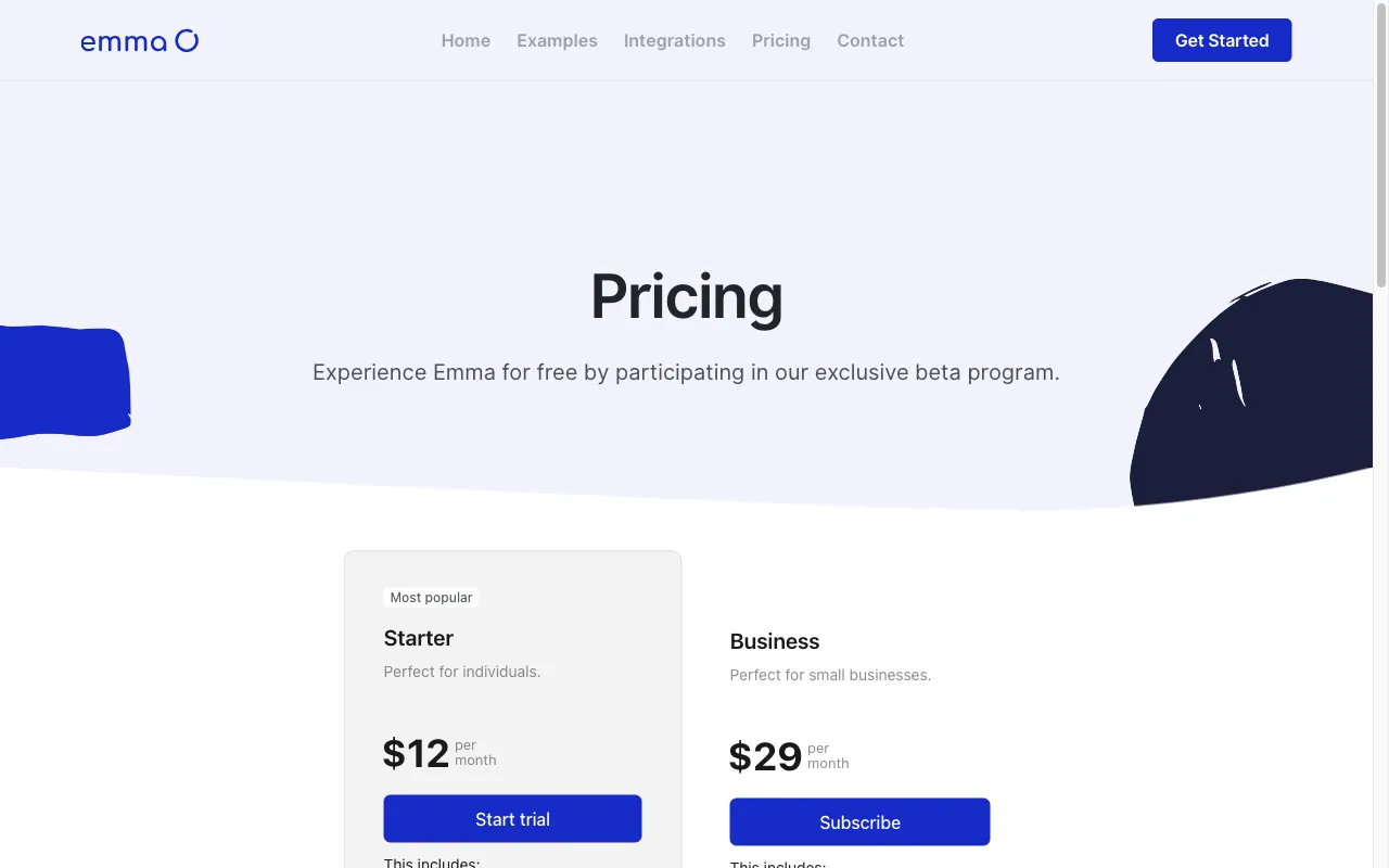 Emma AI — pricing page