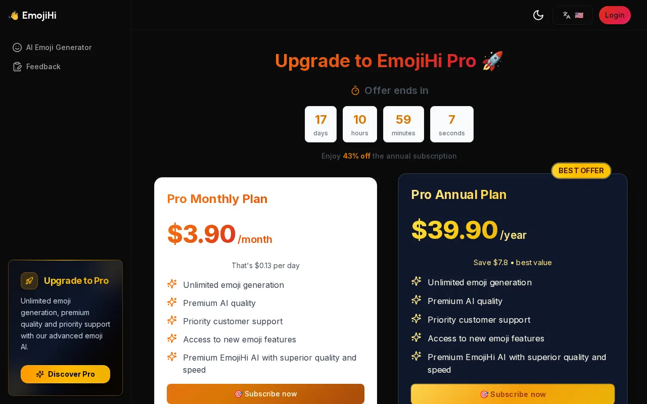 EmojiHi — pricing page