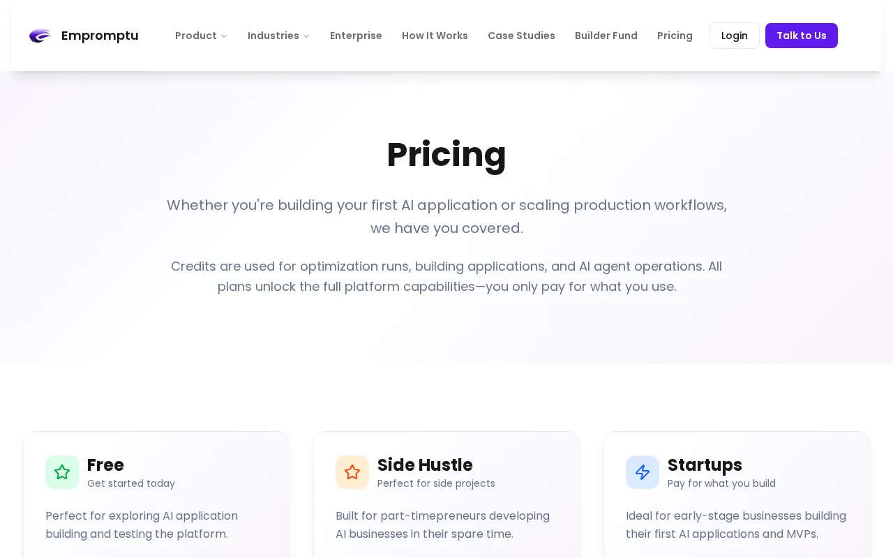 Empromptu — pricing page