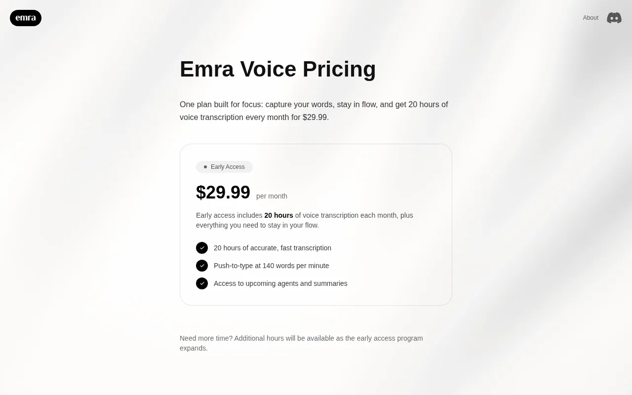 Emra / Always on Transcription and PTT — pricing page