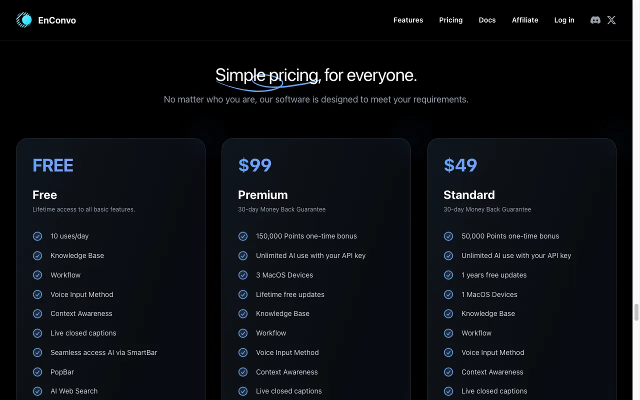 Enconvo — pricing page
