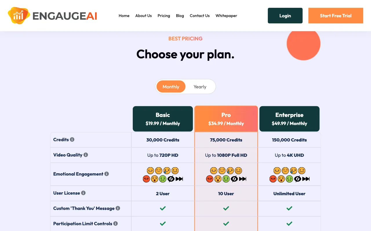 EngaugeAI — pricing page