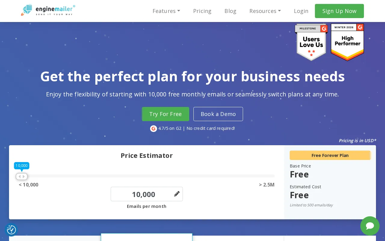 Enginemailer — pricing page