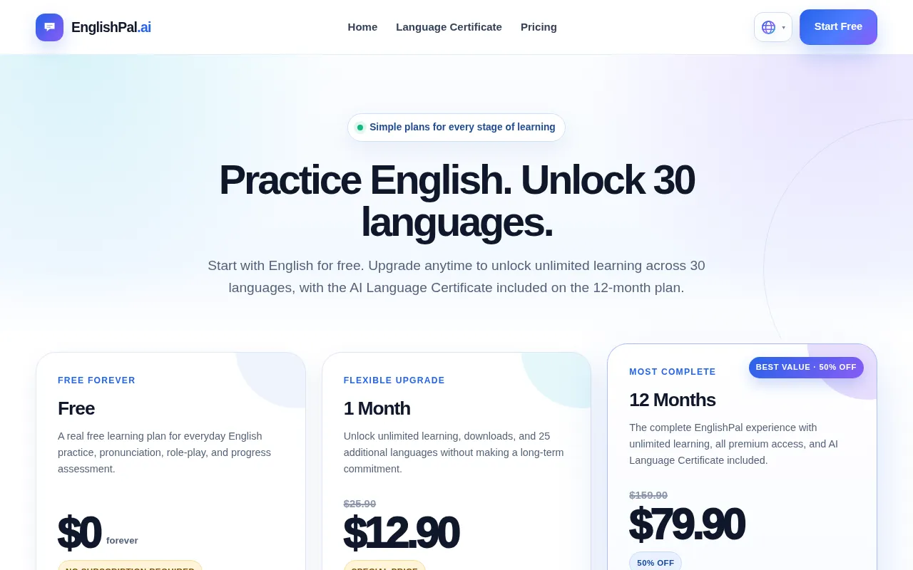 EnglishPal — pricing page