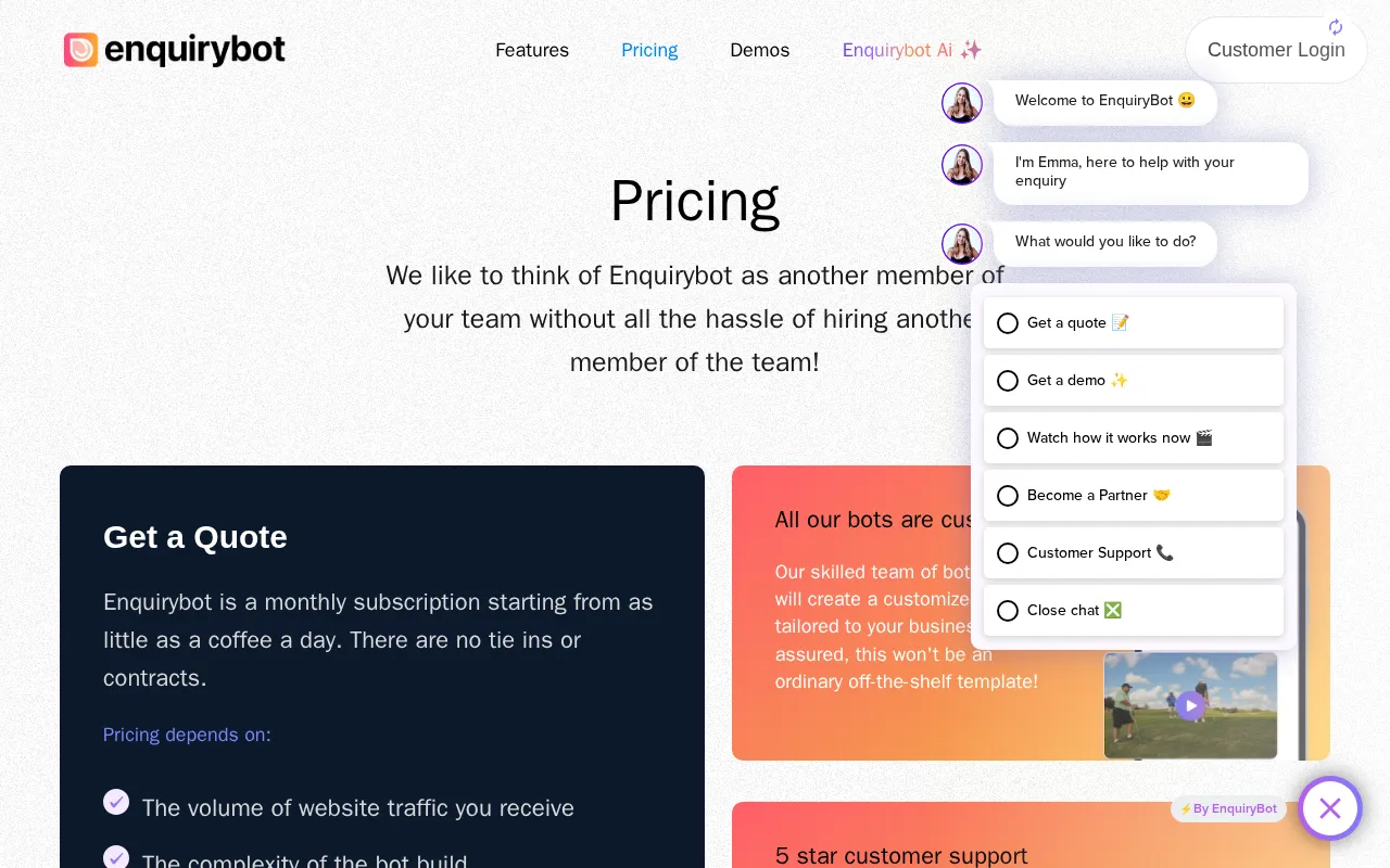 EnquiryBot — pricing page