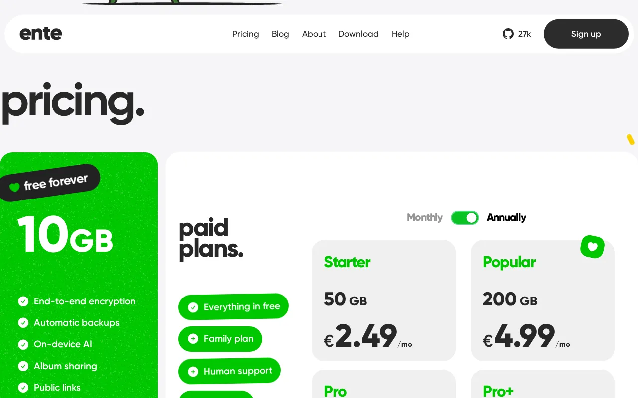 ente — pricing page