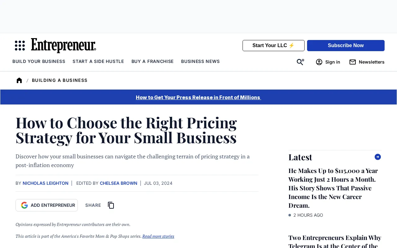 Entrepreneur — pricing page
