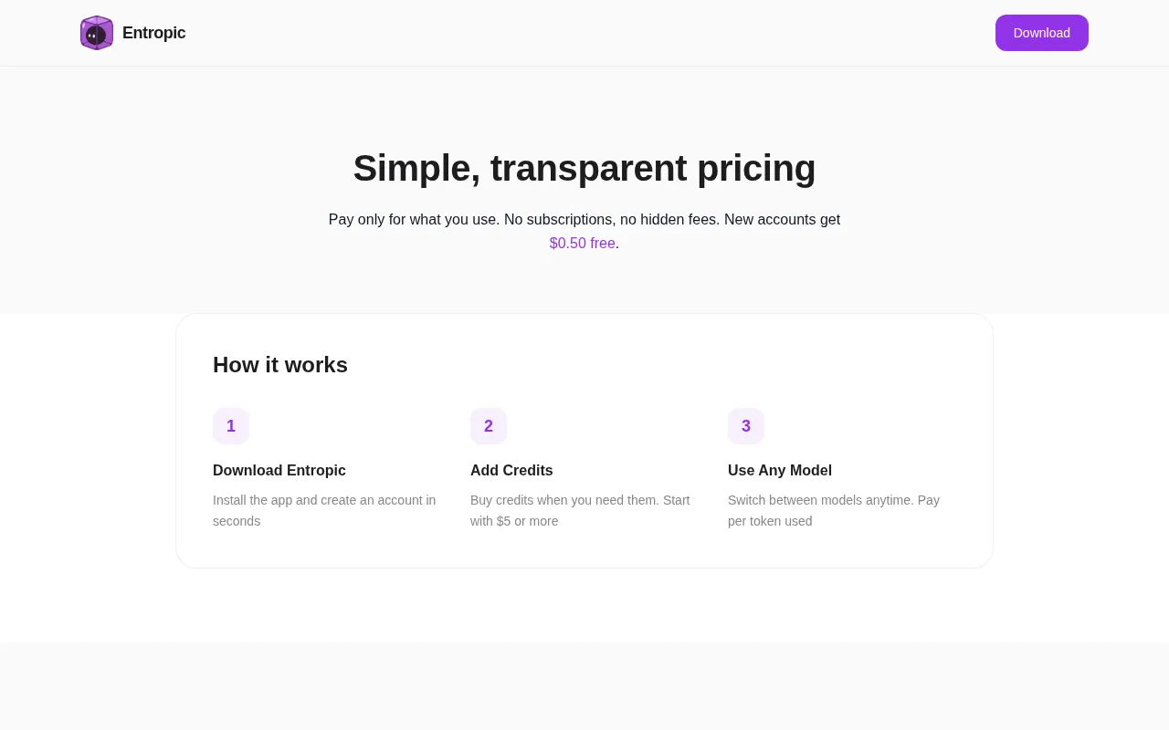 Entropic — pricing page