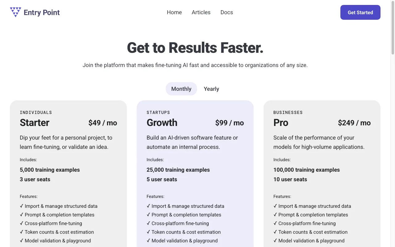 Entry Point — pricing page