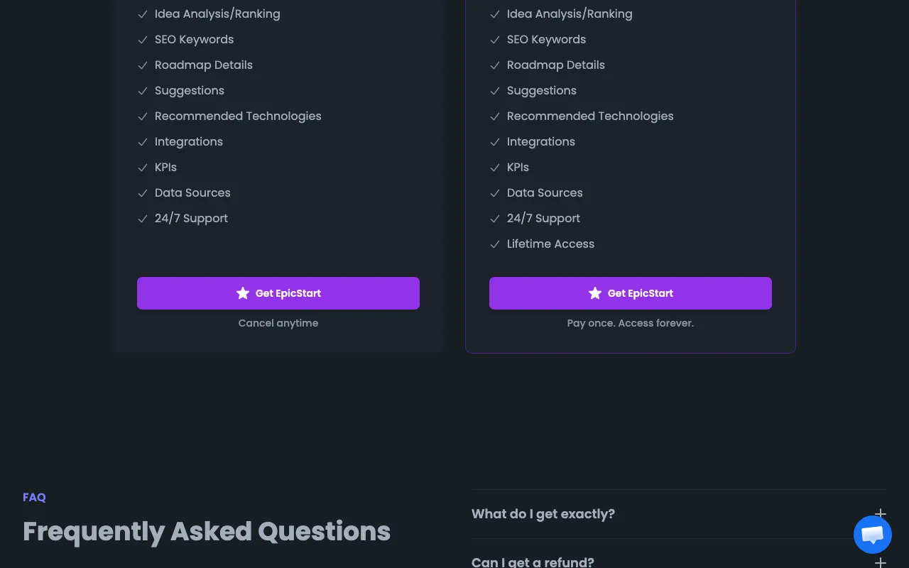 EpicStart — pricing page