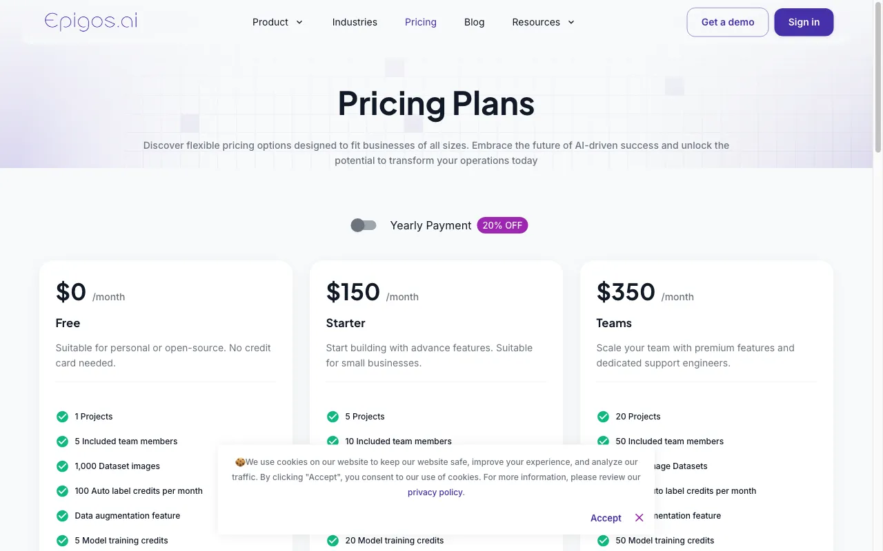 Epigos AI — pricing page
