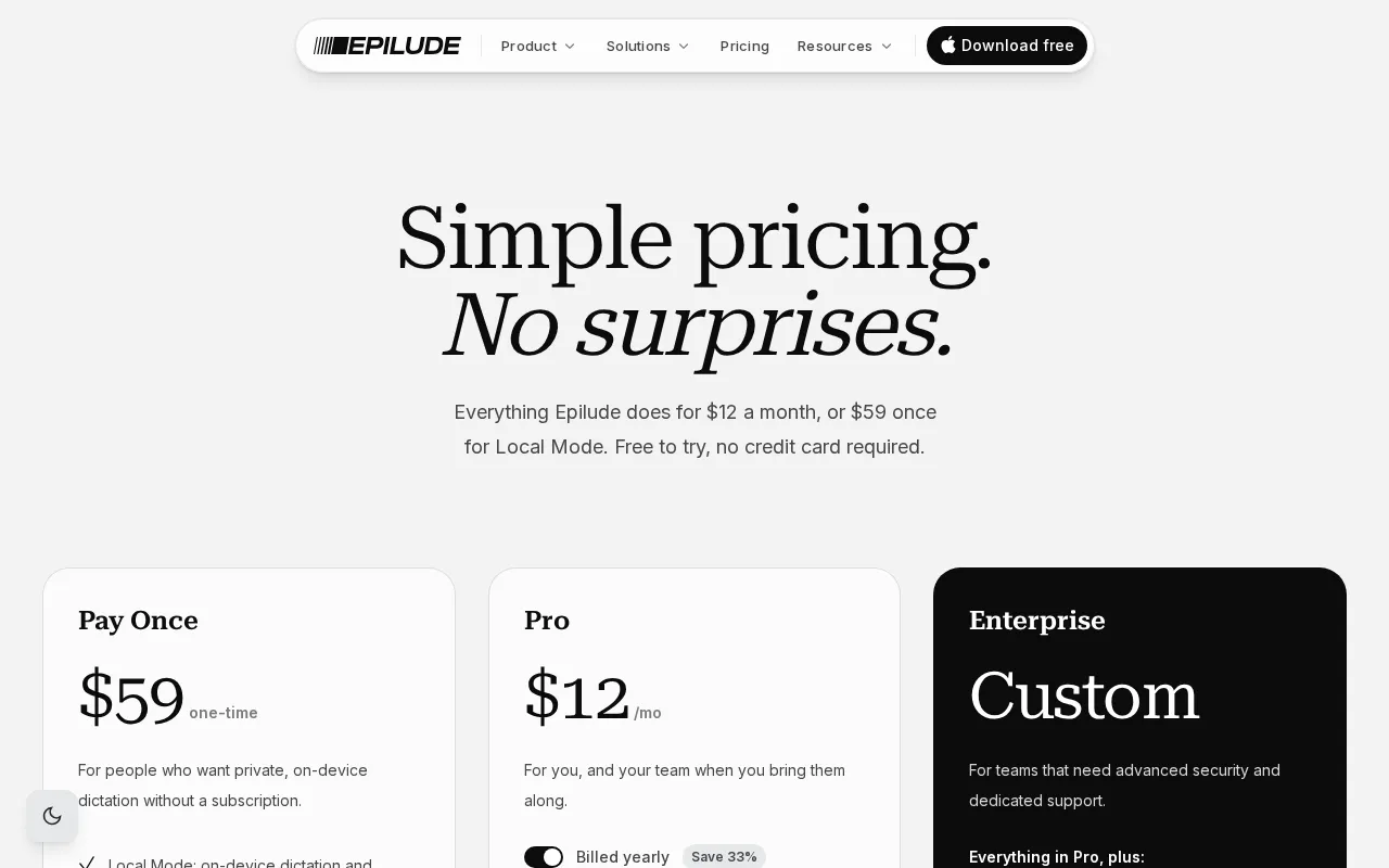 Epilude — pricing page