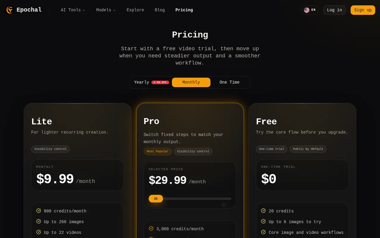 Epochal — pricing page