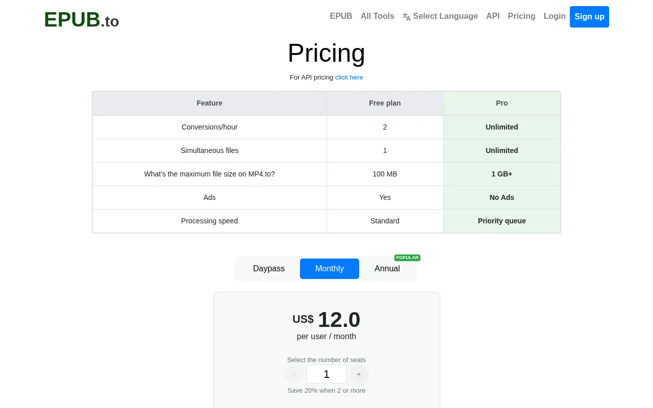 EPUB.to — pricing page