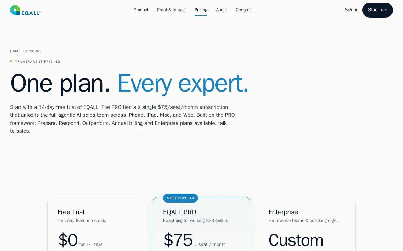 EQALL — pricing page