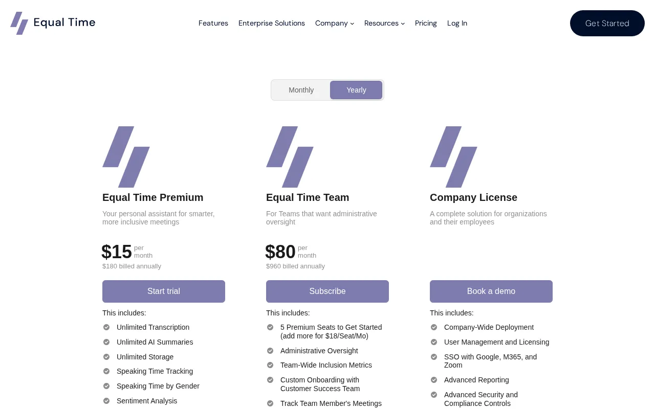Equal Time — pricing page