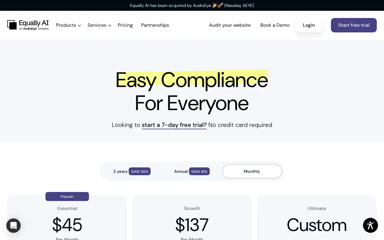 Equally AI — pricing page