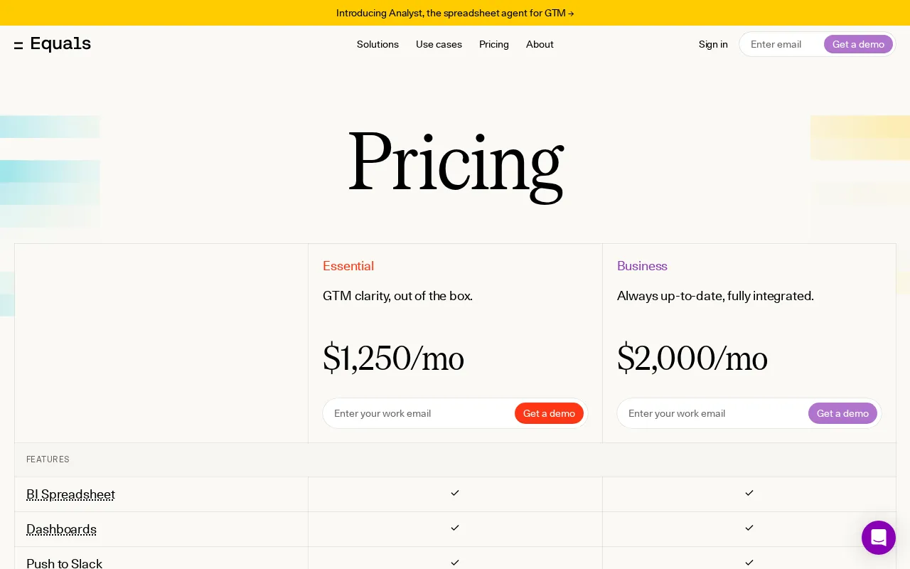 Equals — pricing page