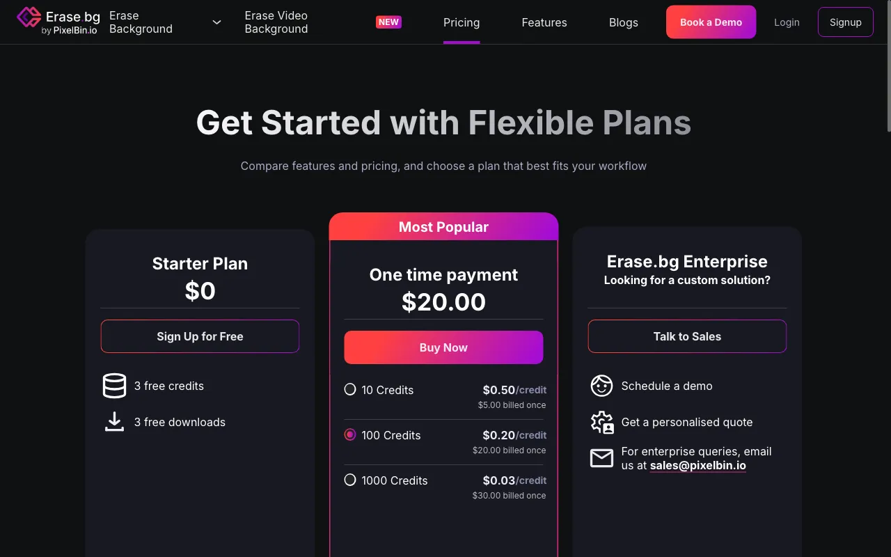 Erase.bg — pricing page