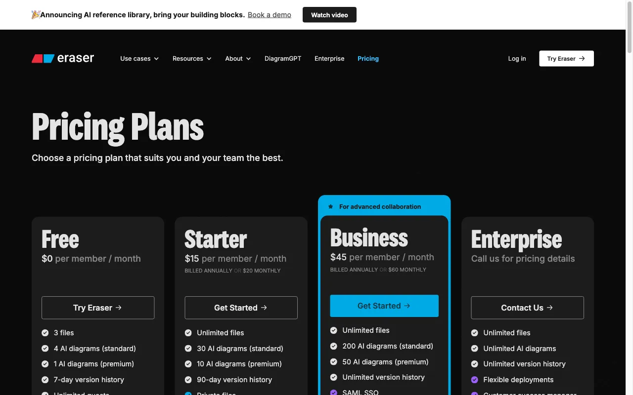 Eraser — pricing page