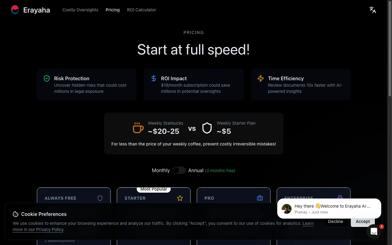 Erayaha.AI — pricing page