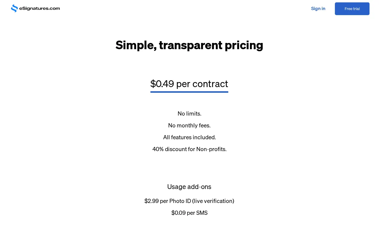 eSignatures.com — pricing page