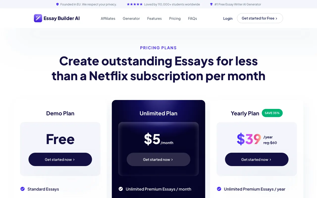 Essay-Builder.AI — pricing page