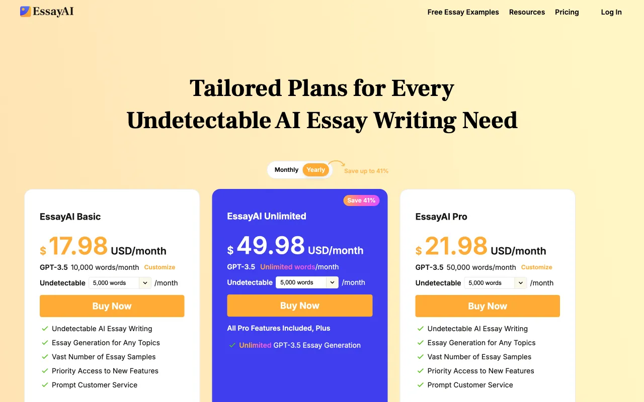 EssayAI ai — pricing page