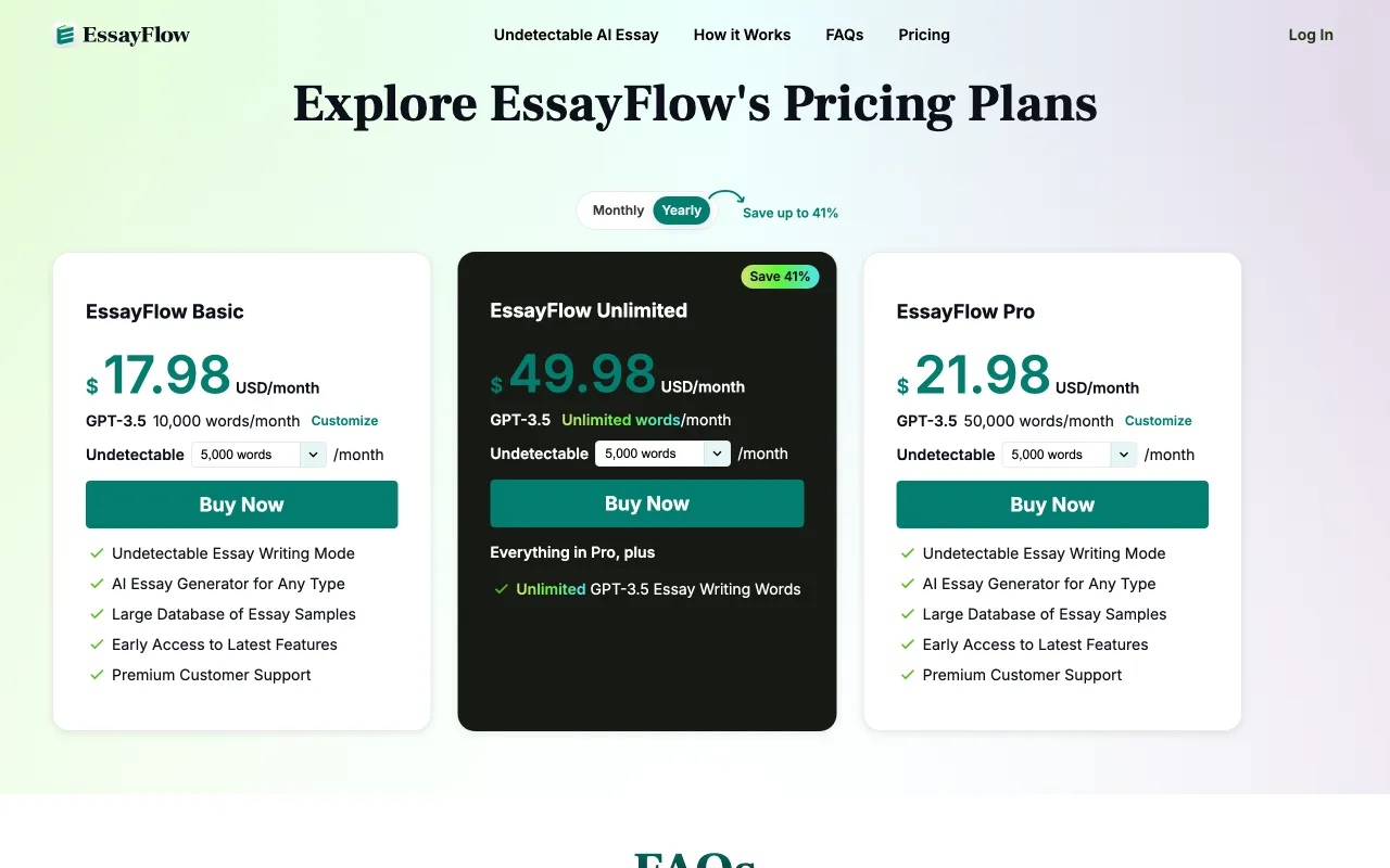 EssayFlow ai — pricing page