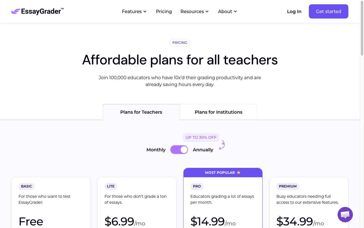EssayGrader — pricing page