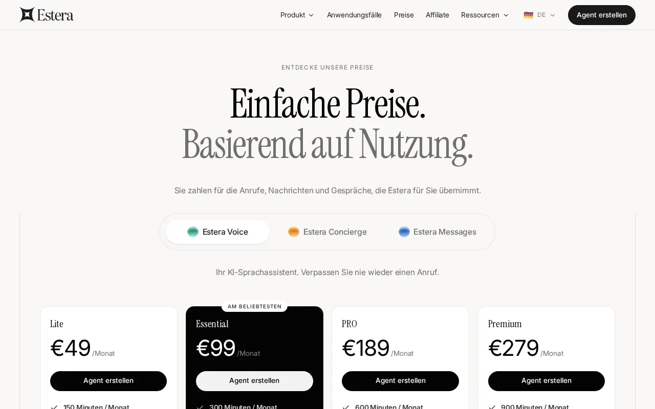 Estera — pricing page