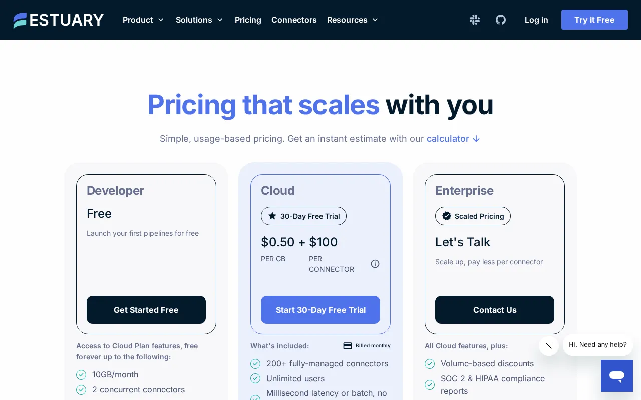 Estuary — pricing page