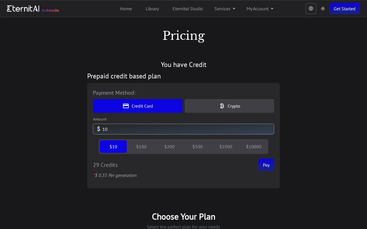 EternitAI — pricing page