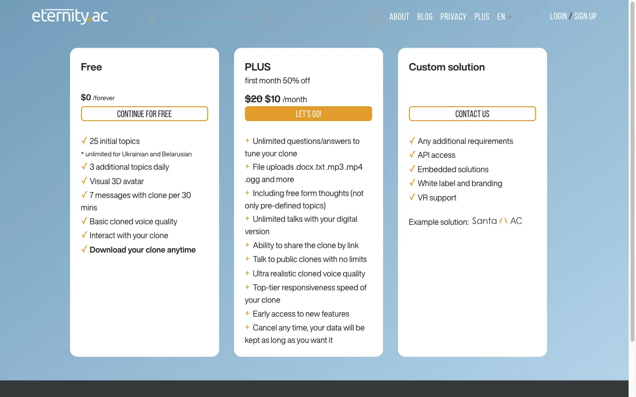 eternity.ac — pricing page